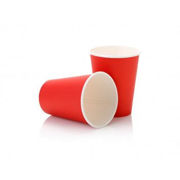 350ml Paper Coffee Cup Single Wall Red with White Sip Lid 10pack