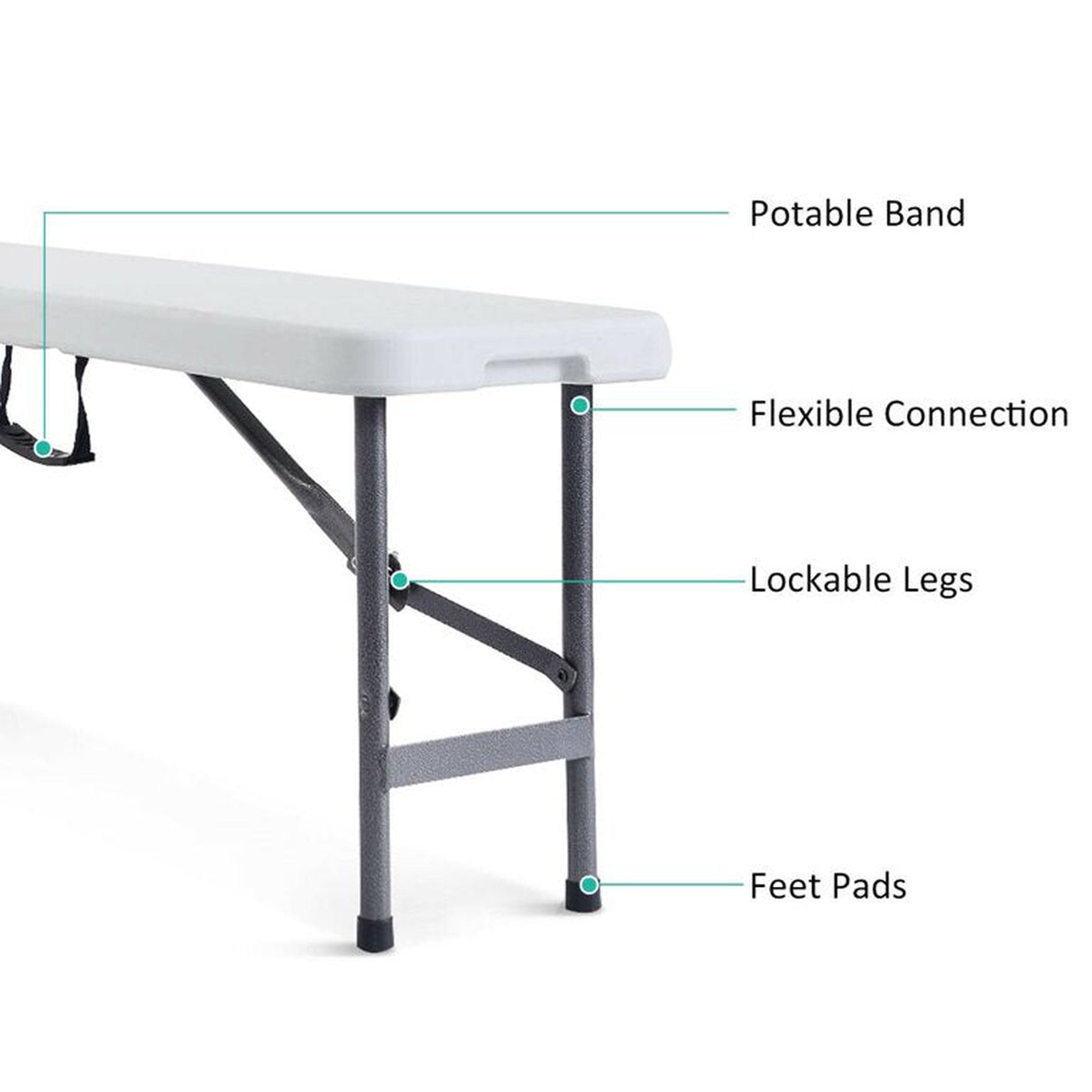 1.8m Folding Trestle Plastic Bench 6ft White