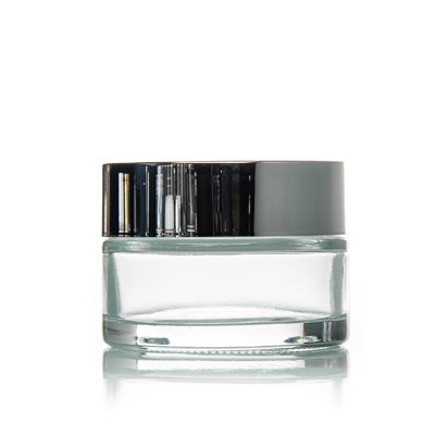 50ml Glass Cosmetic Jar with Silver/Black Lid