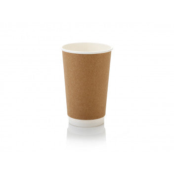 500ml Paper Coffee Cup Single Double Wall Kraft Brown with White Sip Lid 10pack