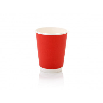 350ml Paper Coffee Cup Double Wall Red with White Sip Lid 10apck