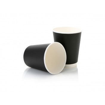 300ml Paper Coffee Cup Double Wall Black with White Sip Lid 10pack