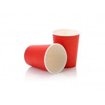 250ml Paper Coffee Cup Single Wall Red with Black Sip Lid 10pack