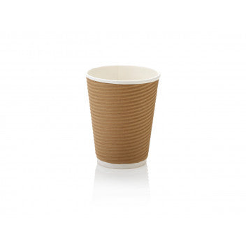 350ml Ripple Paper Coffee Cup Kraft  Horizontal with White Sip Lid 10pack