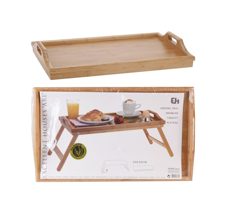 Serving Breakfast Tray Bamboo Natural with Folding Legs Edu Desk 21423
