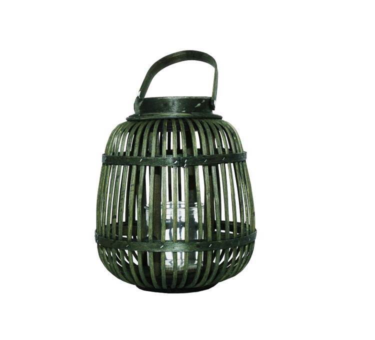 Bamboo Lantern Hanging 24x19cm Green 21865