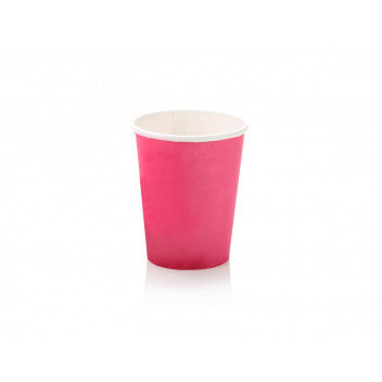 250ml Paper Coffee Cup Single Wall Pink with Black Sip Lid 10pack