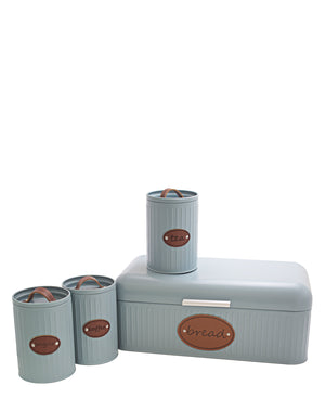 Aqua Canister Coffee Tin Blue with Leather Name and Strap 26492