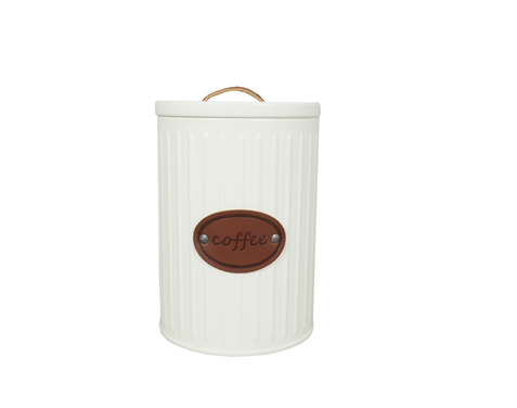 Aqua Canister Coffee Tin Cream with Leather Name and Strap 26569