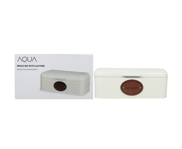 Aqua Bread Bin Cream with Leather Name Strap 26572