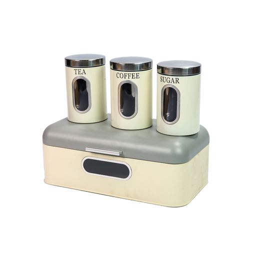 Bread Bin with 3 Canister Black Grey
