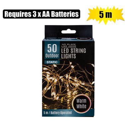 LED Fairy Rope Lights 50X Warm White 5m Battery Operated