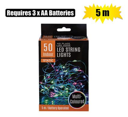 LED Fairy Rope Lights 50X Multi Colored 5m Battery Operated