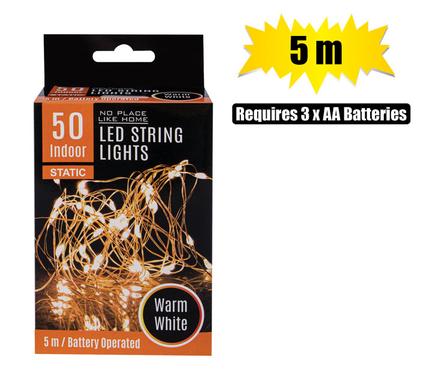LED Fairy Rope Lights 50X Warm White 5m Battery Operated