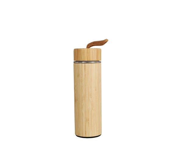 Retro Travel Thermos Flask Stainless Steel Bamboo Finish 500ml 31013