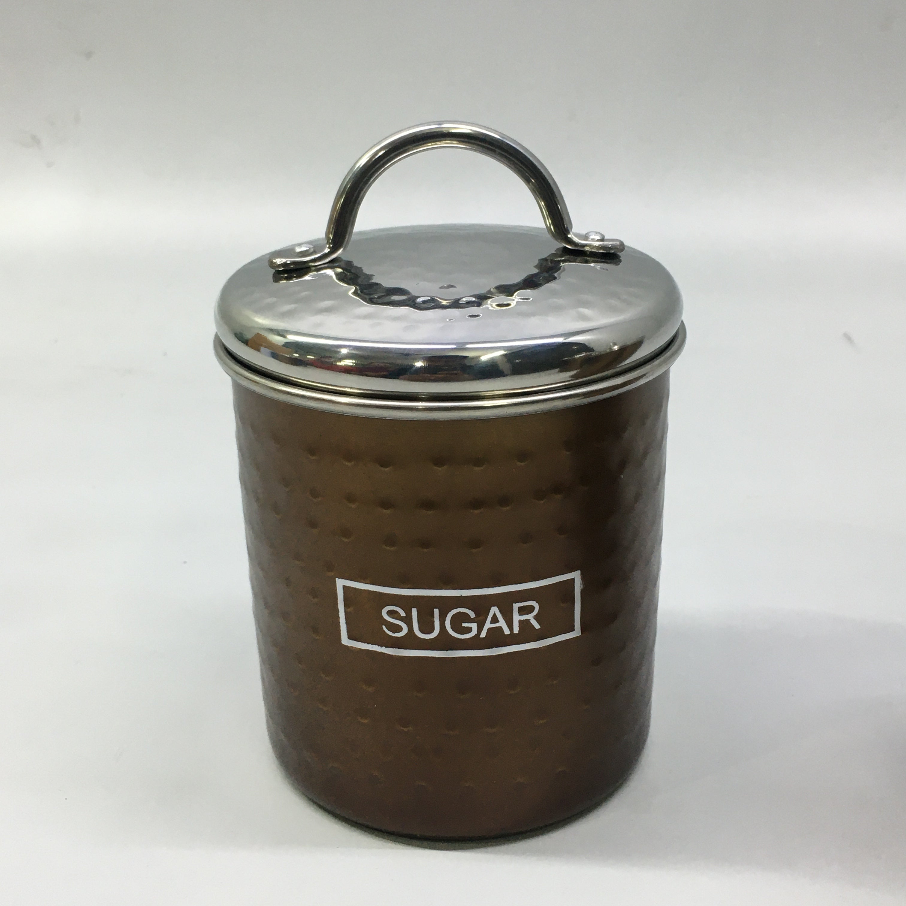 Canister Sugar Tin Bronze 10x12cm Hammered Finish Stainless Steel