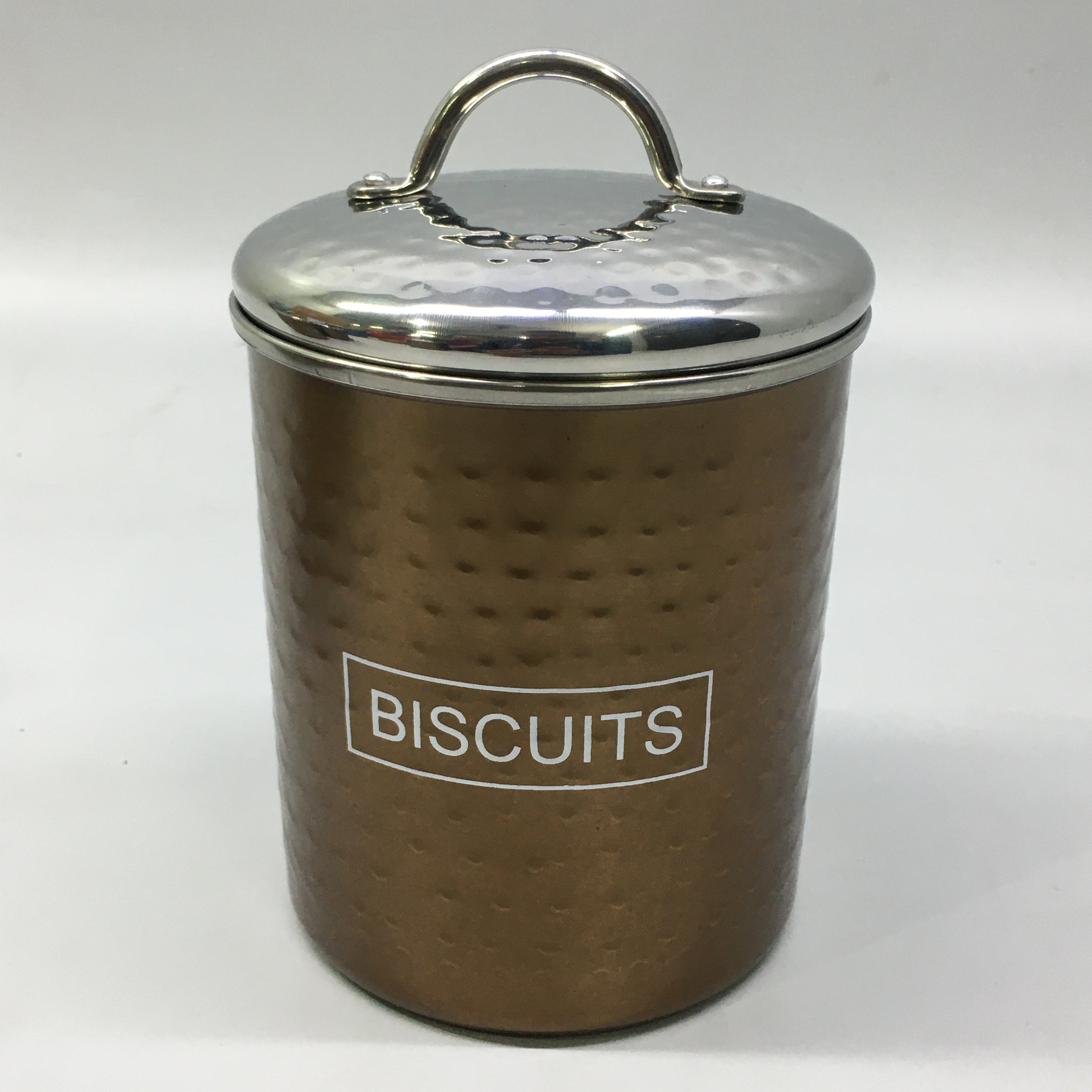Canister Biscuit Tin Bronze 10x12cm Hammered Finish Stainless Steel