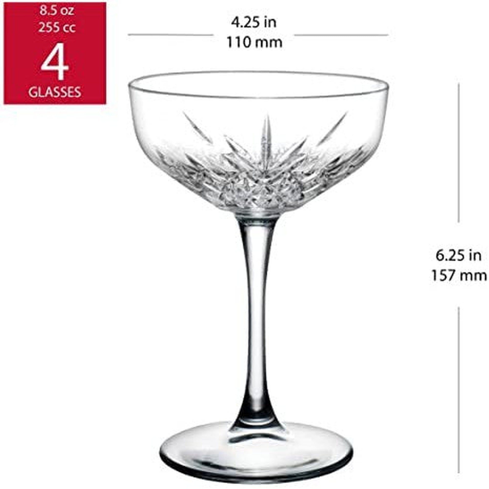 Pasabahce Timeless Stemmed Glass Ice Cream Dessert Bowl Tumbler 255ml Footed 4pack 23719