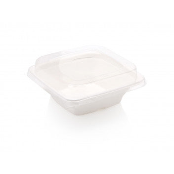 Biodegradable Sugar Cane Takeaway Bowl Square 700ml White with Lid 5pack