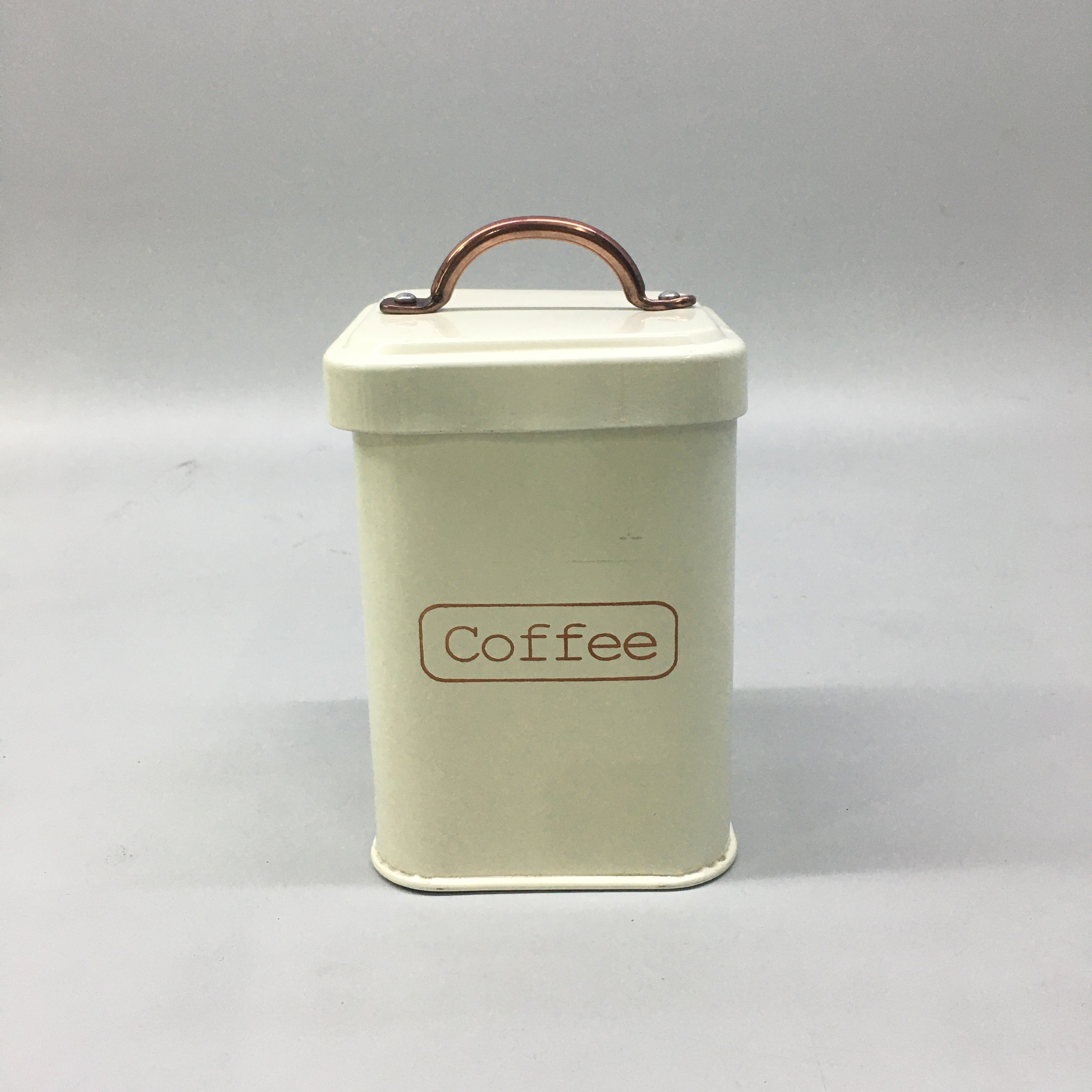 Vintage Tin Canister Square Snack Cream with Bronze Handle 11x11x16.5cm