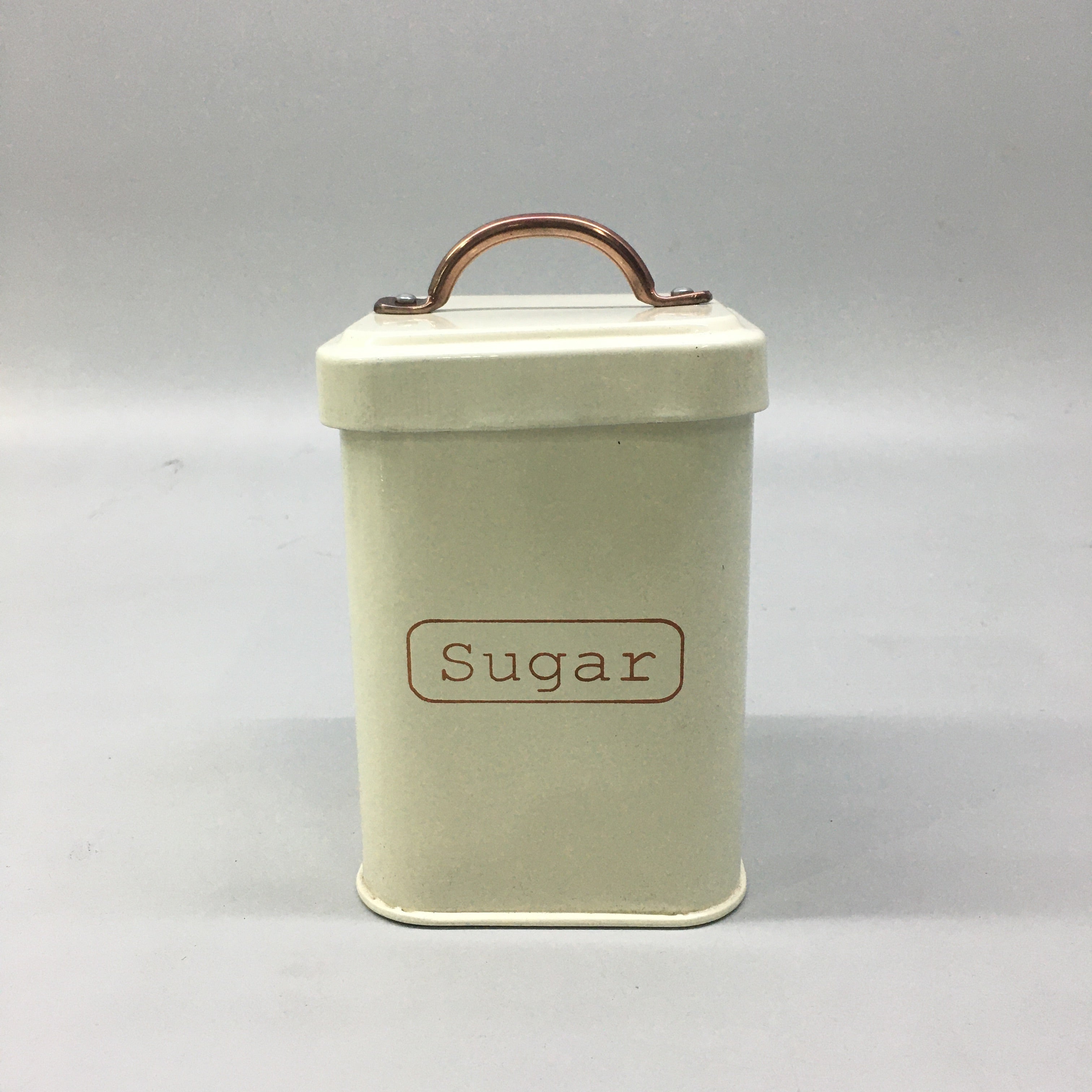 Vintage Tin Canister Square Snack Cream with Bronze Handle 11x11x16.5cm