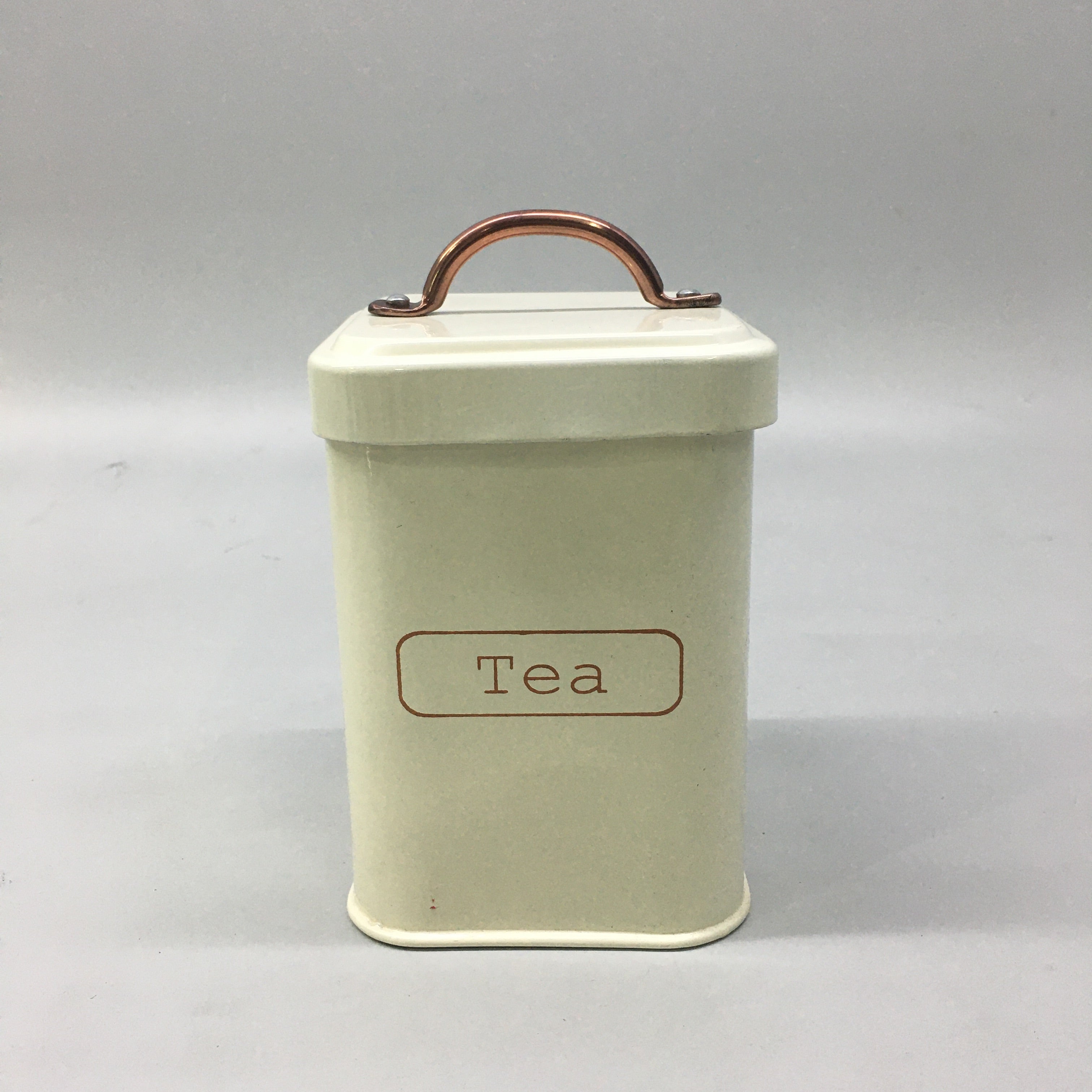 Vintage Tin Canister Square Snack Cream with Bronze Handle 11x11x16.5cm