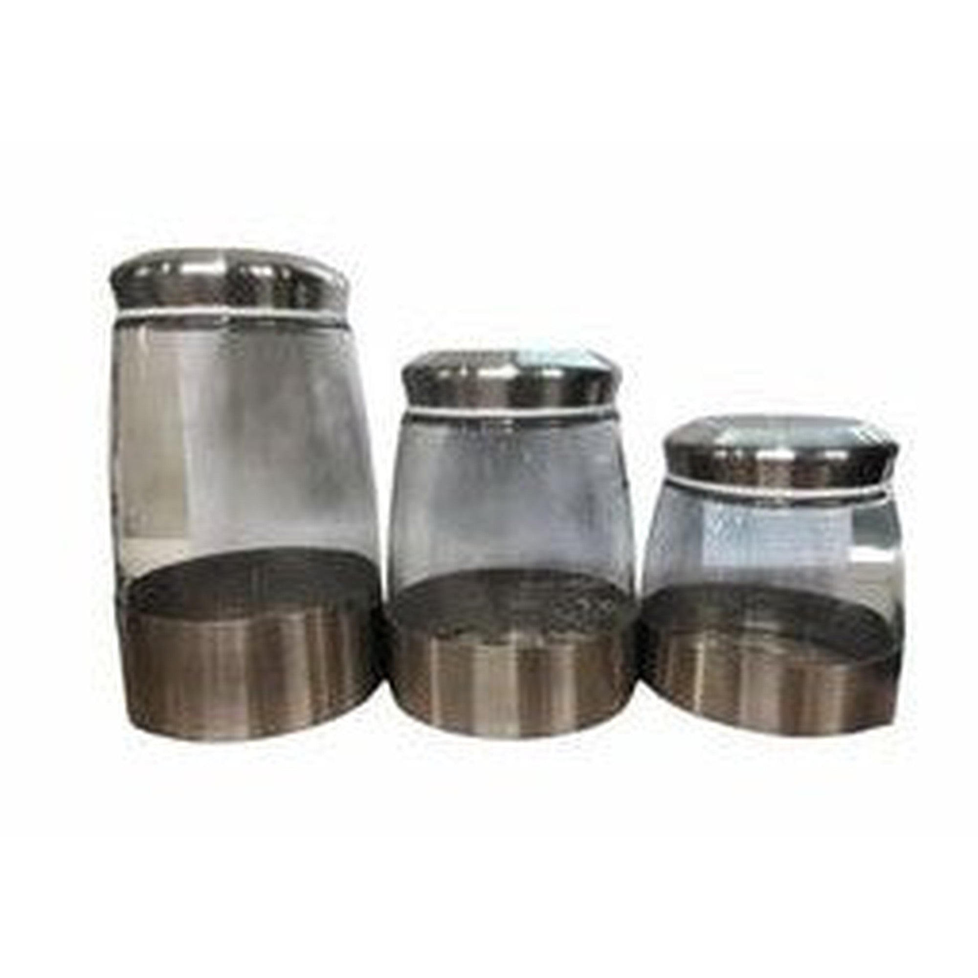 Glass Canister Set with Silver Metal Steel Screw Lid 3pc  BPH-544