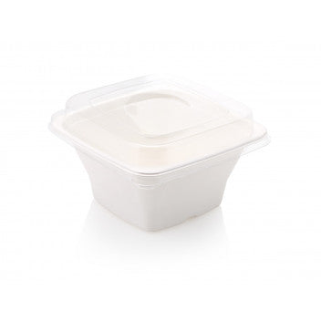 Biodegradable Sugar Cane Takeaway Bowl Square 1200ml White with Lid 5pack