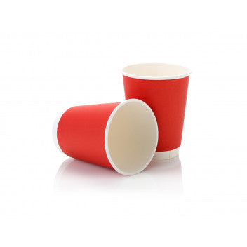 350ml Paper Coffee Cup Double Wall Red with White Sip Lid 10apck