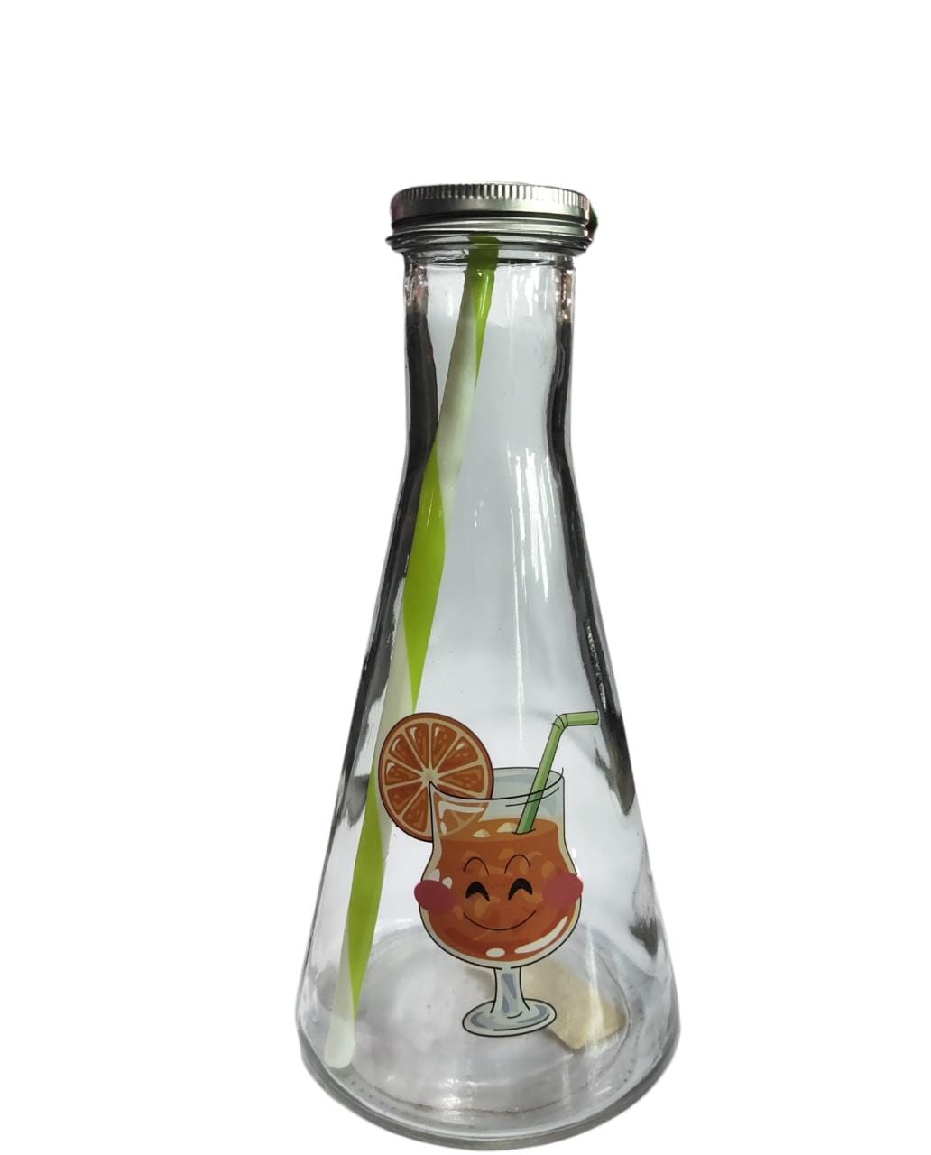 Regent Kids Glass Bottle 750ml Tapered  with Straw And Silver Lid 15023 