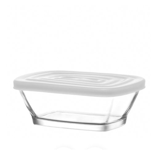 LAV Glass Storage Container with White  Lid Rectangle 375ml SGN1367