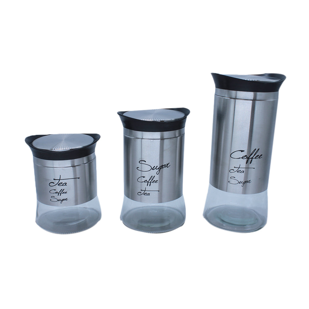 Glass canister Set 3Pcs Set Tea/Coffee/Sugar SGN1777