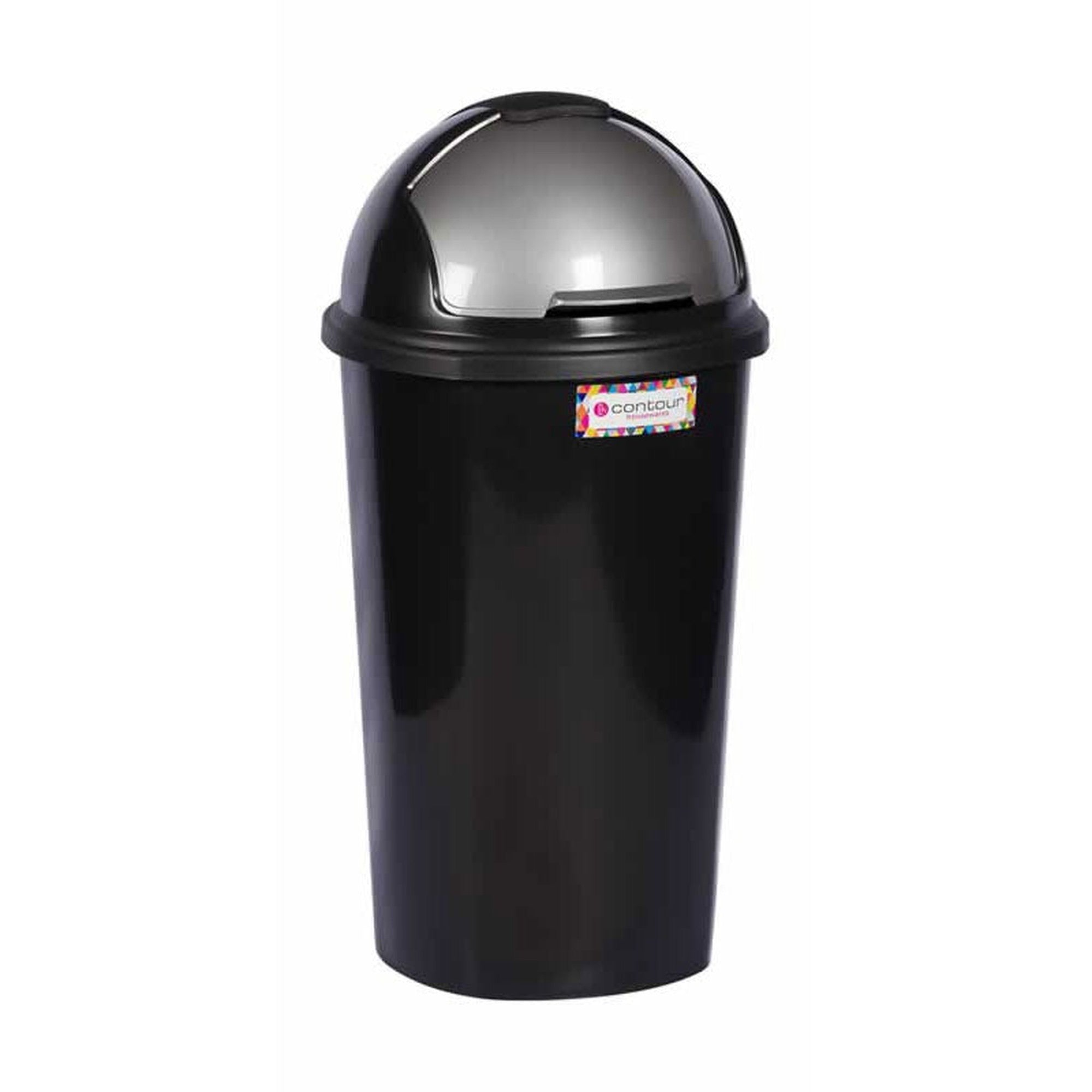 Contour Housewares 50L Waste Bin Black with Helmet Flip Top Dome Lid Buzz