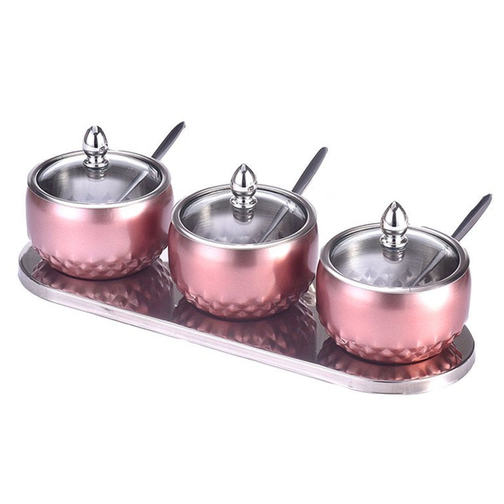 3 Piece Condiment Stainless Steel Sugar-Spice-Seasoning Bowl Set