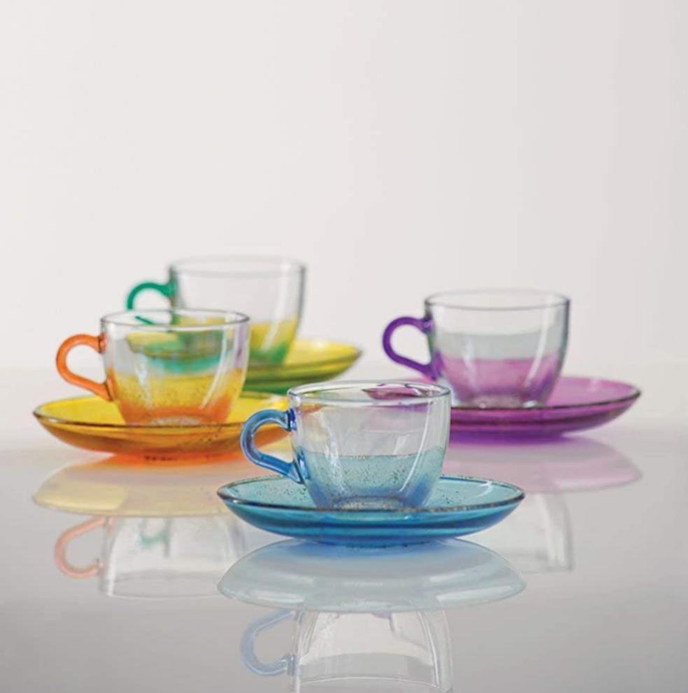 Pasabahce Glass Espresso Cup and Saucer Set 50ml Kasanova Assorted 6pc 40435