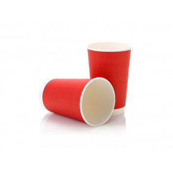 500ml Paper Coffee Cup Double Wall Red with White Sip Lid 10pack