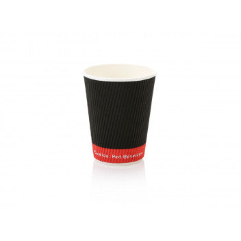 350ml Ripple Paper Coffee Cups Black-Red with White Sip Lid 10pack