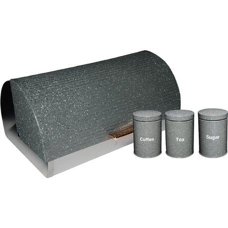 Bread Bin with 3 Canister Set Marble Dot Print Grey CH557