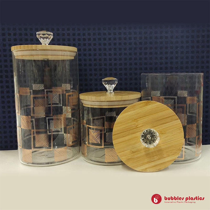 Aqua Glass Canister Medium Bamboo Lid with Diamante & Decal 27108
