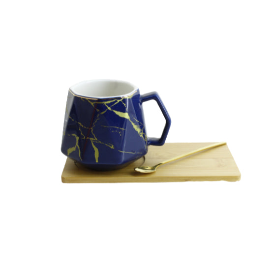 Luxury Ceramic Coffee Cup & Wooden Saucer with Spoon  400cc