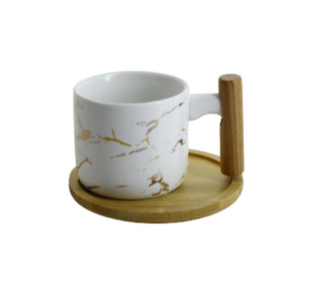 Elegant Coffee Cup and Saucer Set White Gold Marble Finish PSK040