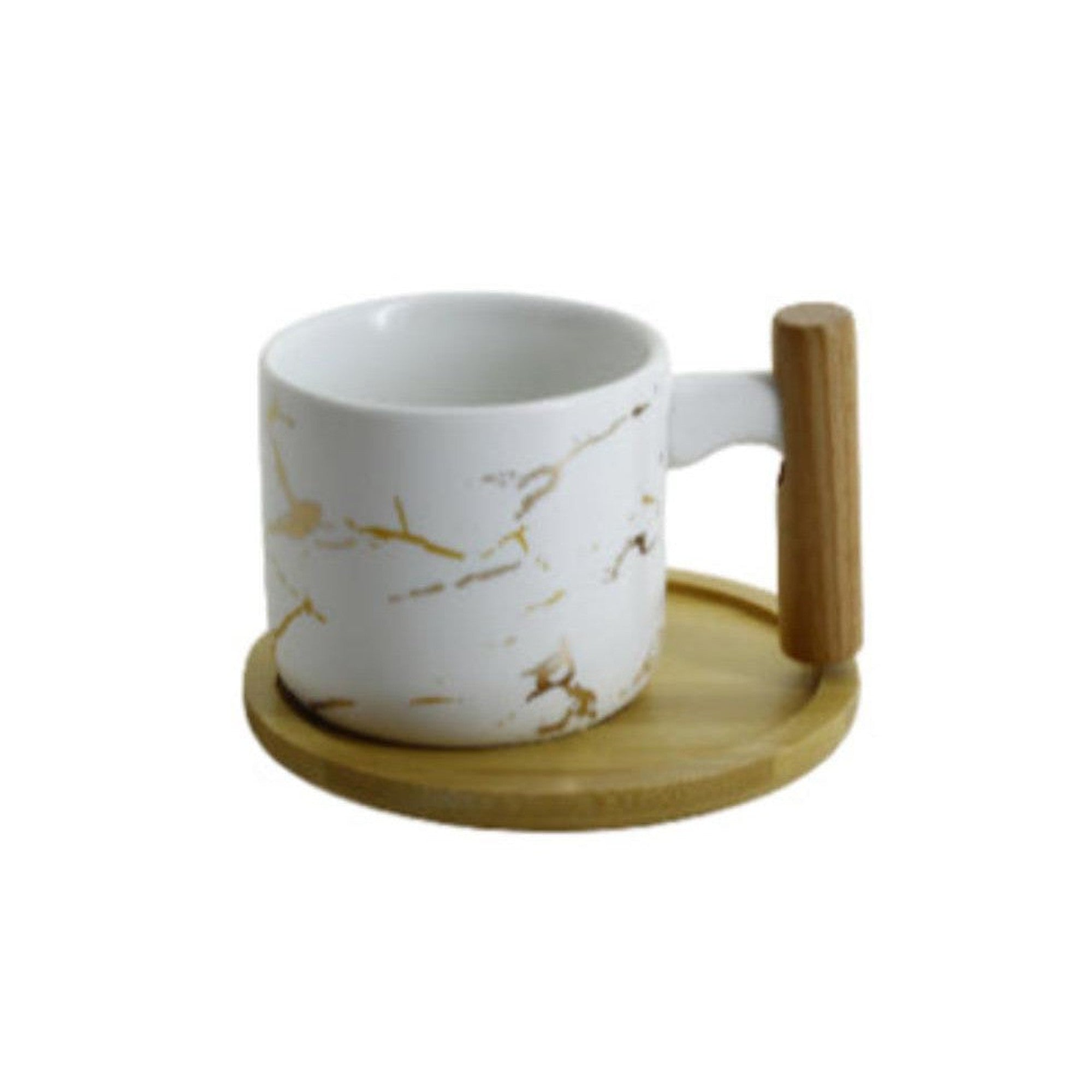 Elegant Coffee Cup and Saucer Set White Gold Marble Finish PSK040