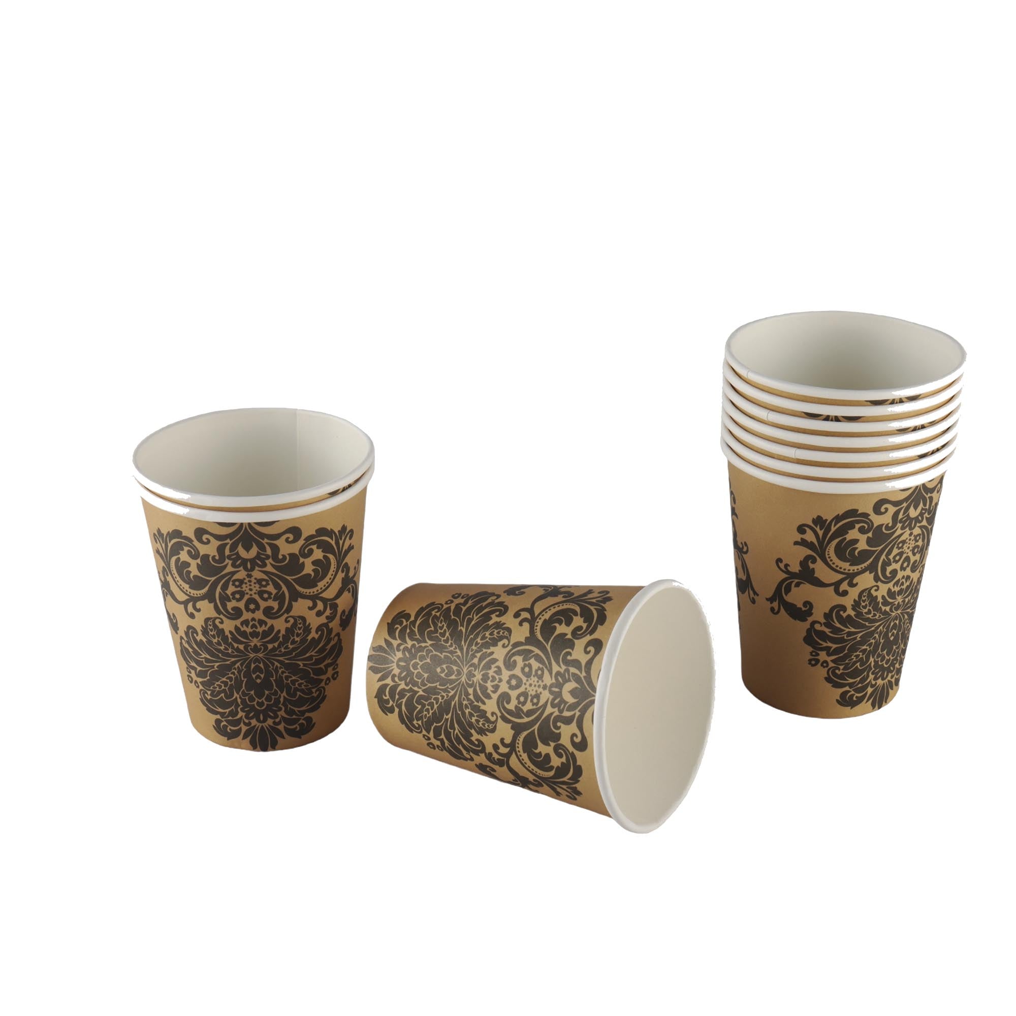 Disposable Party Paper Cups Gold Flower 9oz 10pack