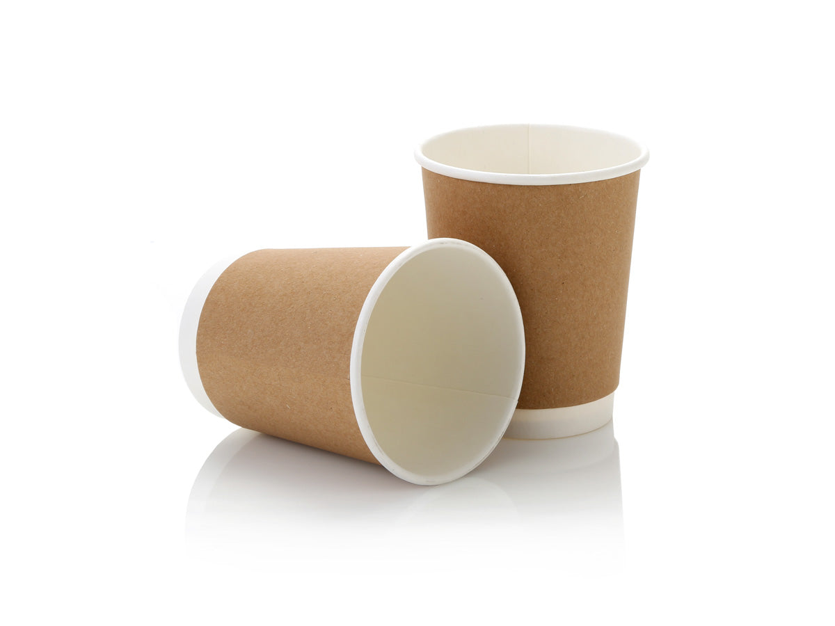 250ml Paper Coffee Cup Double Wall Kraft Brown with Black Sip Lid 5pack