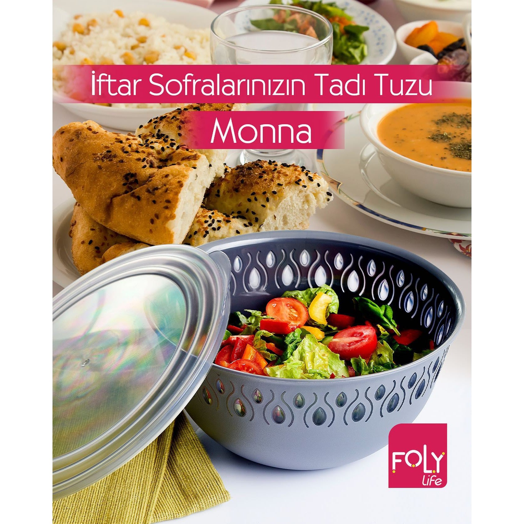 Foly Life Monna Salad Bowl 3L Round with Tight Lid BNM0551 Titiz