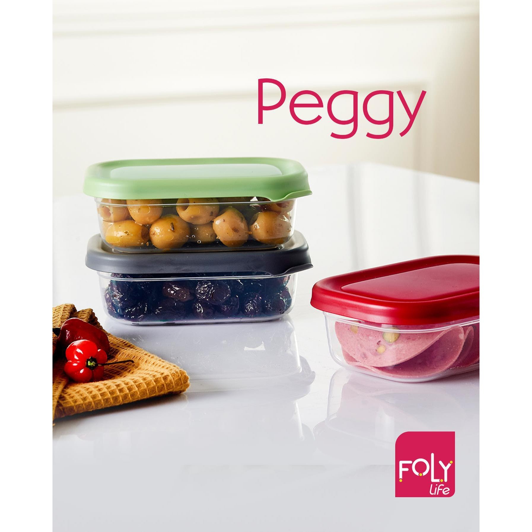 Foly Life Peggy Lunch Box Shallows Storage Box 3pack 400ml-670ml-1.2L with Tight Lid BNM0513 Titiz