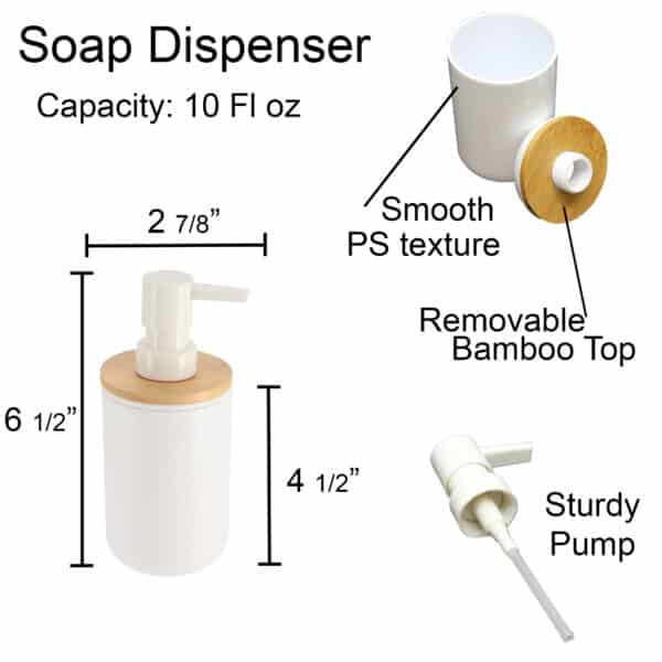 Soap Dispenser White with Bamboo Lid EH 21018
