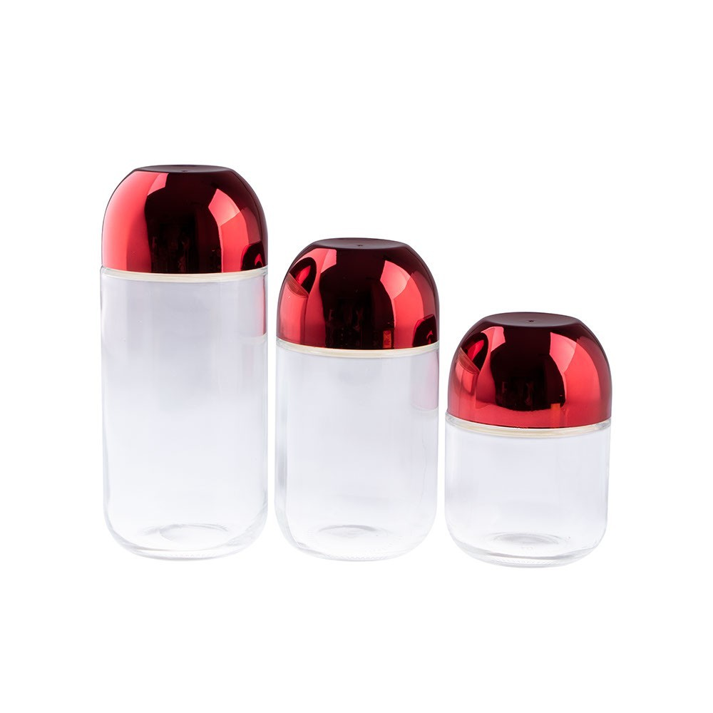 Glass Canister Set 3pcs with Shiny Red Lid Ch564