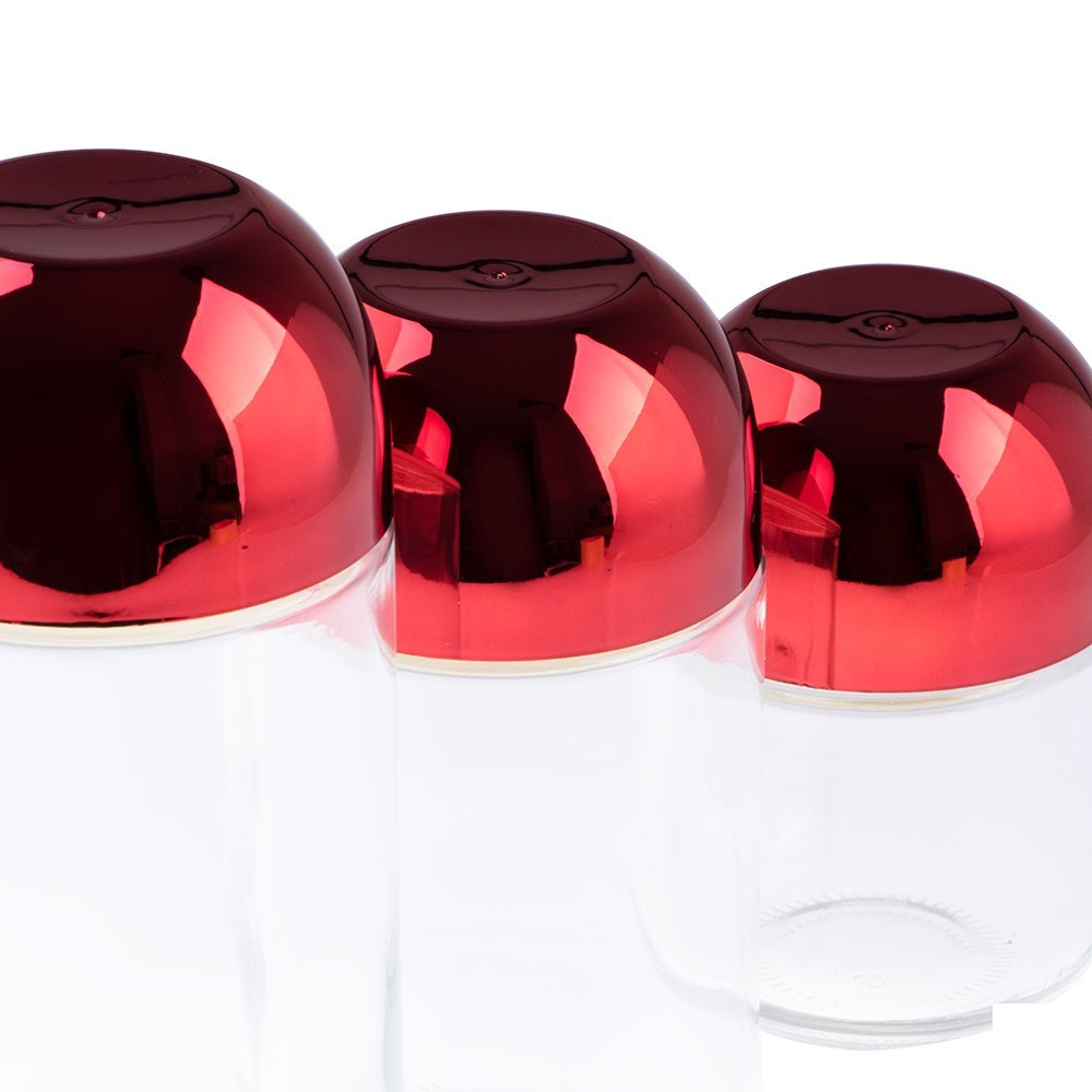 Glass Canister Set 3pcs with Shiny Red Lid Ch564