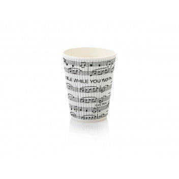 350ml Ripple Paper Coffee Cup Music Print Black-White Print with White Sip Lid 10pack